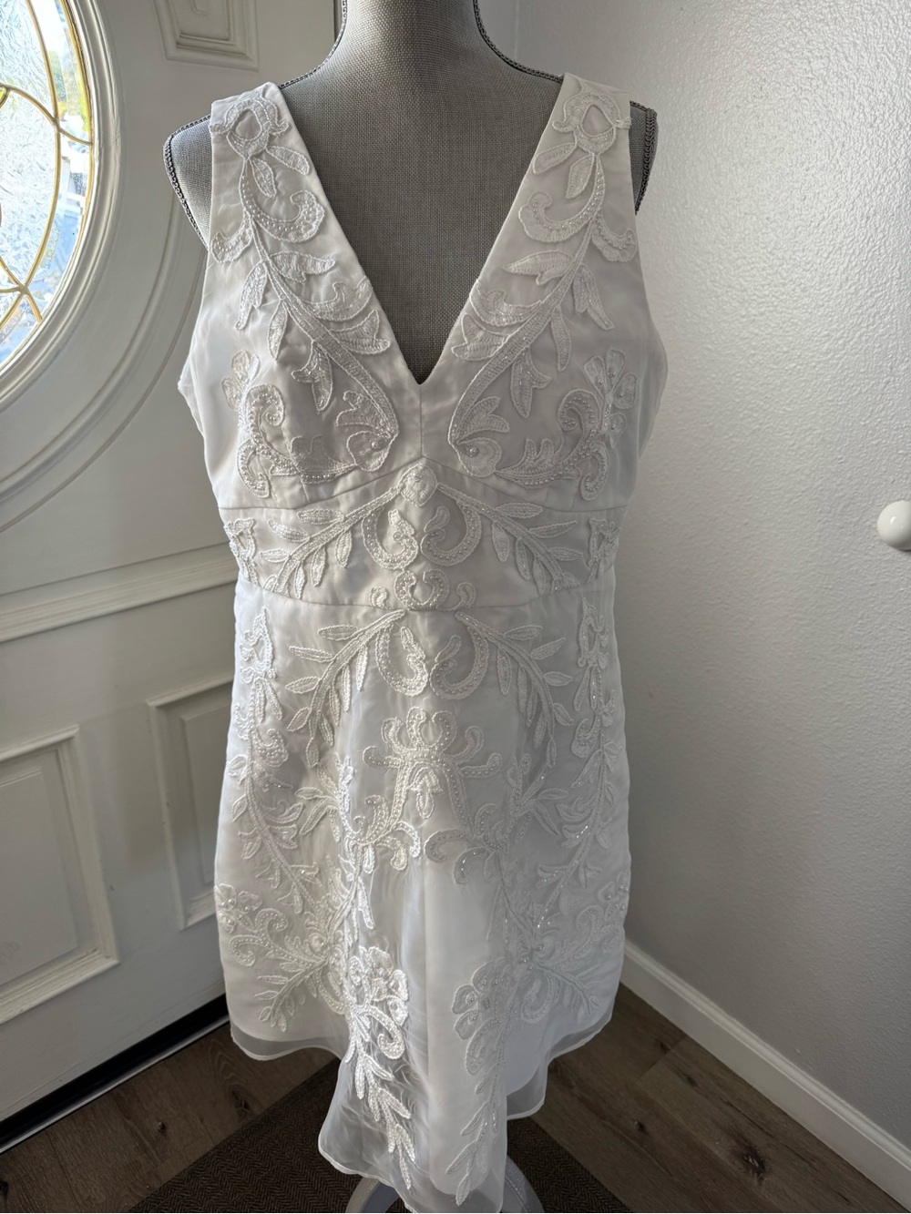 Adrianna Papell White Embroidered V-Neck Slip